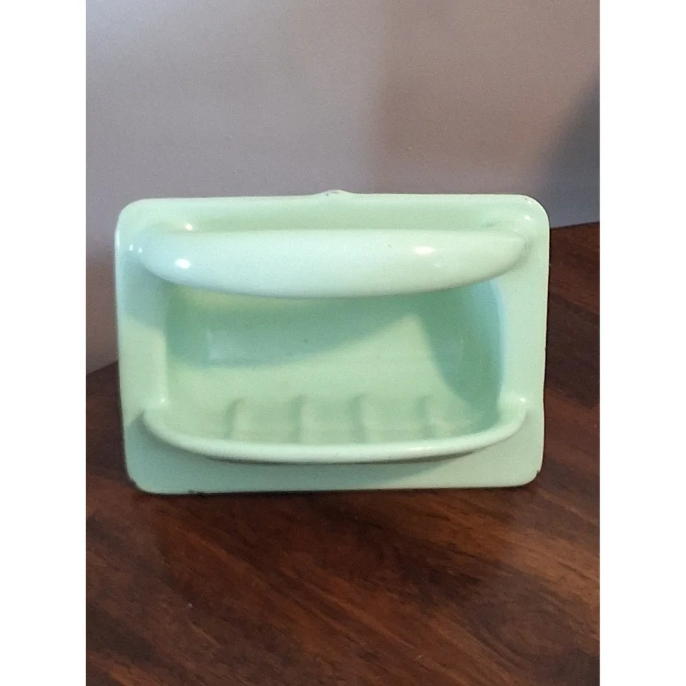 Vintage Enameled Cast Iron Wall Mount Soap Dish With Grab Bar. Heavy Duty!